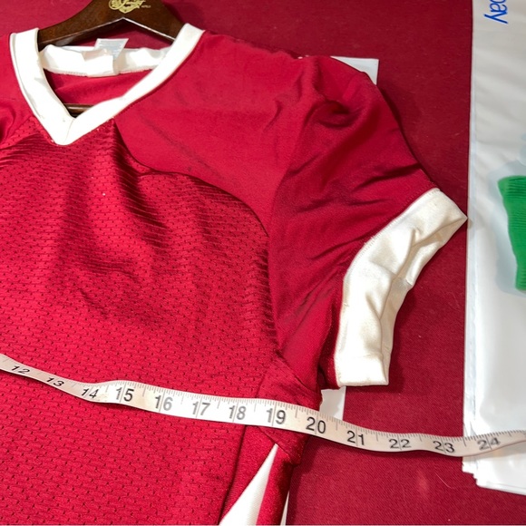 RUSSELL sporty spice SHIRT DRESS athletic burgundy White Stripes Short Sleeve Lg - Picture 5 of 16